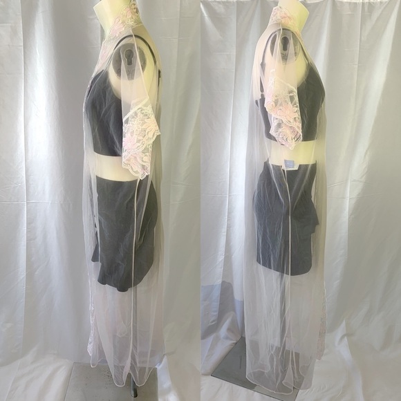 LADY CAMEO PINK LACE NIGHTWEAR LONG SHEER ROMANTIC ROBE VINTAGE  WOMEN LARGE - Picture 5 of 16